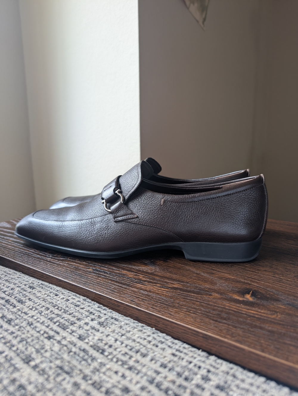 Salvatore Ferragamo Dark Brown Pebble Leather Gancini Dress Shoes